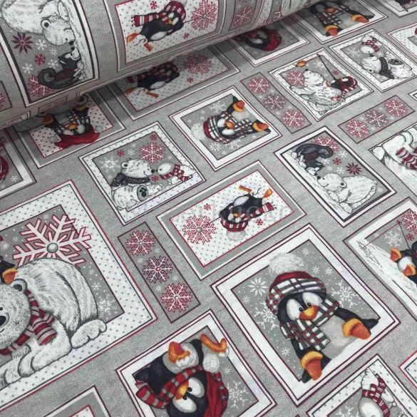 Jegesmaci és pingvin mintás karácsonyi loneta (dekortextil)