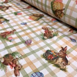   Kockás alapon húsvéti mintás loneta (dekortextil) digitális nyomtatású 