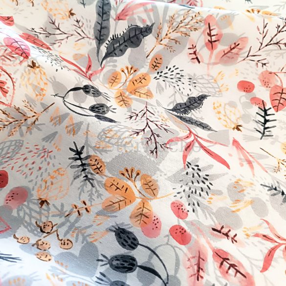Piros, narancs, szürke leveles PRÉMIUM loneta (dekortextil)