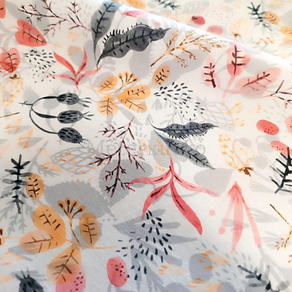 Piros, narancs, szürke leveles PRÉMIUM loneta (dekortextil)