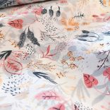 Piros, narancs, szürke leveles PRÉMIUM loneta (dekortextil)