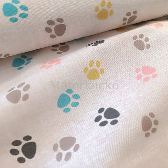 Drapp alapon színes tappancsos PRÉMIUM loneta (dekortextil)