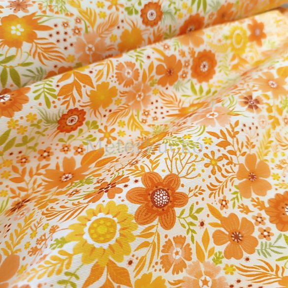 Narancs virágos PRÉMIUM loneta (dekortextil)