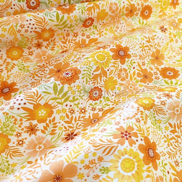 Narancs virágos PRÉMIUM loneta (dekortextil)