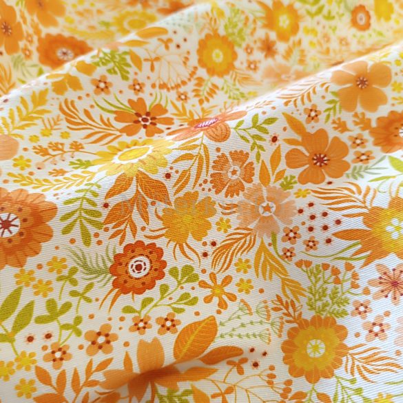 Narancs virágos PRÉMIUM loneta (dekortextil)