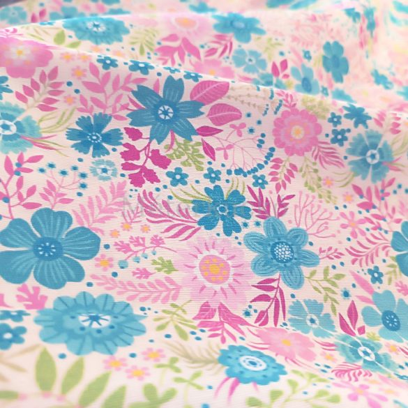 Rózsaszín-kék virágos PRÉMIUM loneta (dekortextil)