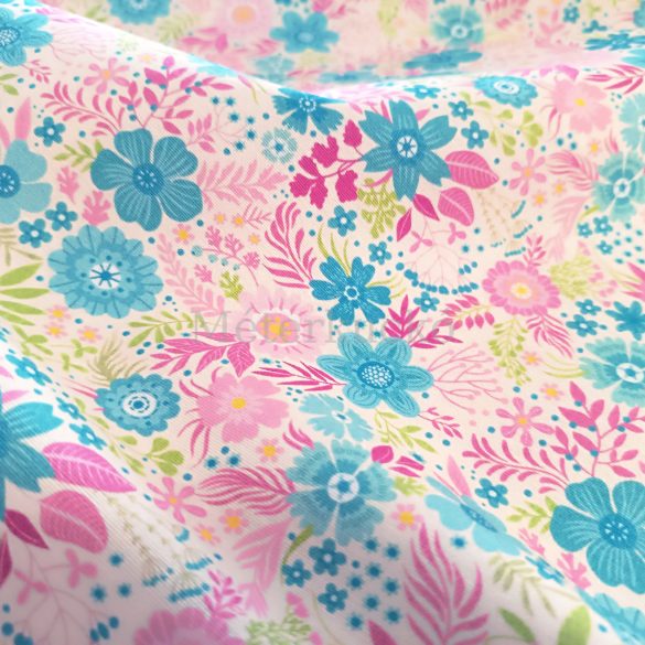 Rózsaszín-kék virágos PRÉMIUM loneta (dekortextil)