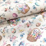 Húsvéti, kosár és tojás mintás loneta (dekortextil) pasztell