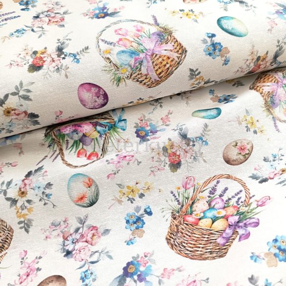 Húsvéti, kosár és tojás mintás loneta (dekortextil) pasztell