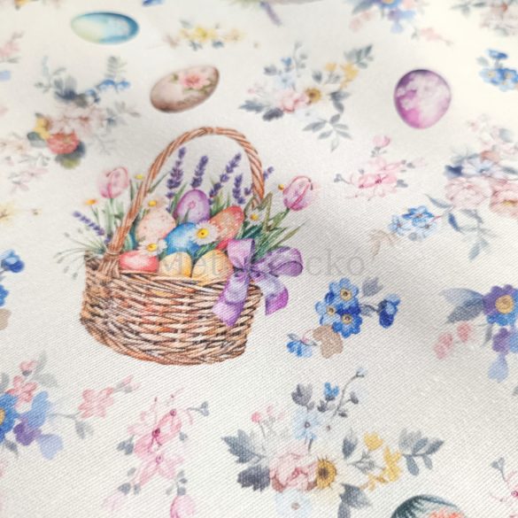 Húsvéti, kosár és tojás mintás loneta (dekortextil) pasztell