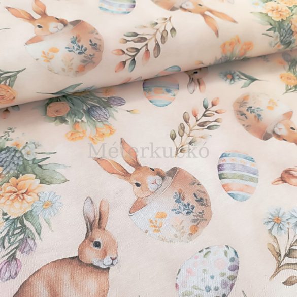 Púder alapon nyuszi mintás húsvéti loneta (dekortextil)