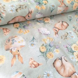Zsálya alapon nyuszi mintás húsvéti loneta (dekortextil)