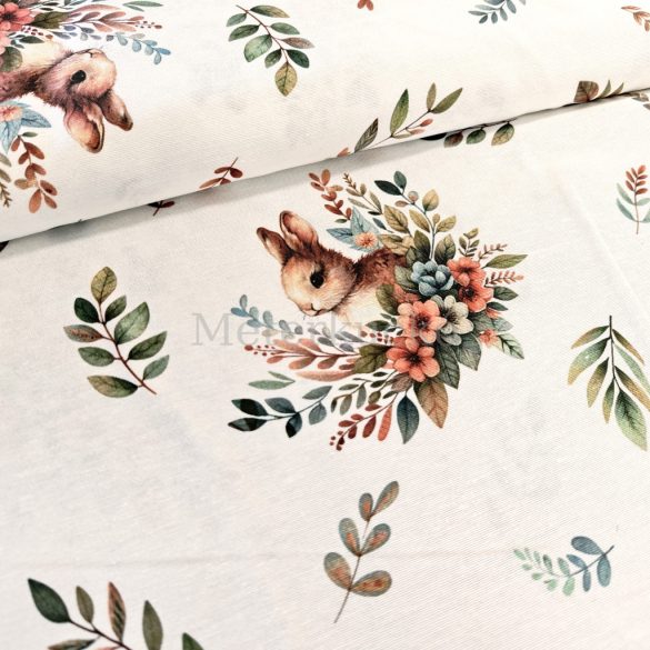 Fehér alapon nyuszi mintás húsvéti loneta (dekortextil) 