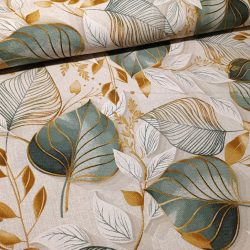 Zöld-arany levélmintás loneta (dekortextil)