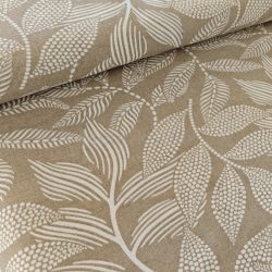 Bézs alapon fehér levélmintás loneta (dekortextil)