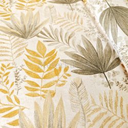 Mustár-zöld levél mintás őszi loneta (dekortextil) 