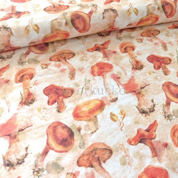 Erdei gombák mintás őszi loneta (dekortextil)