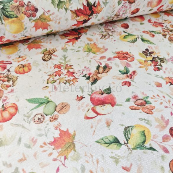 Levelek és termések mintás őszi loneta (dekortextil)