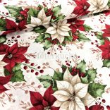 Raszteres alapon mikulásvirág mintás loneta (dekortextil