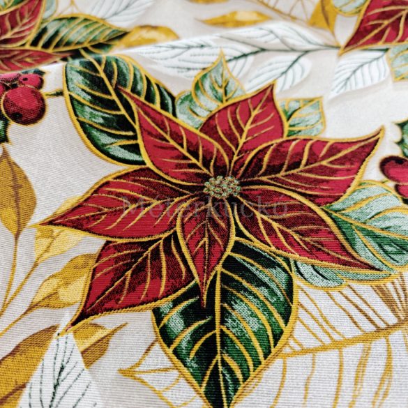 Aranykontúros mikulásvirág mintás karácsonyi loneta (dekortextil)
