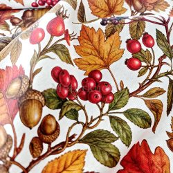   Őszi csipkebogyó, bodza, makk mintás loneta (dekortextil) digitális nyomtatású