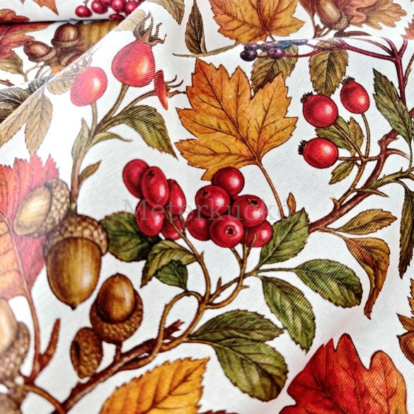Őszi csipkebogyó, bodza, makk mintás loneta (dekortextil) digitális nyomtatású