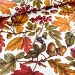 Őszi csipkebogyó, bodza, makk mintás loneta (dekortextil) digitális nyomtatású