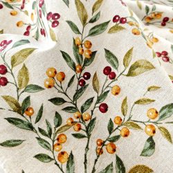 Bézs alapon őszi bogyó mintás loneta (dekortextil)