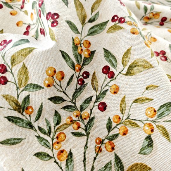 Bézs alapon őszi bogyó mintás loneta (dekortextil)