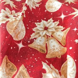   Piros alapon arany karácsonyi díszek mintás loneta (dekortextil)