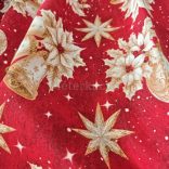Piros alapon arany karácsonyi díszek mintás loneta (dekortextil)