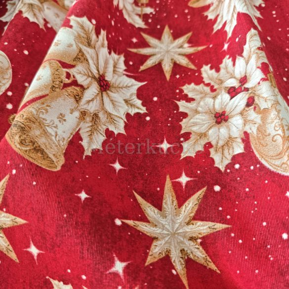 Piros alapon arany karácsonyi díszek mintás loneta (dekortextil)