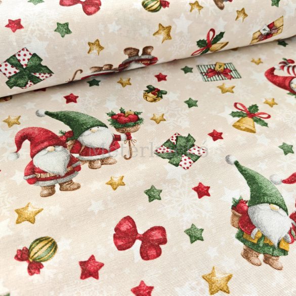 Bézs alapon manós csillagos loneta (dekortextil)