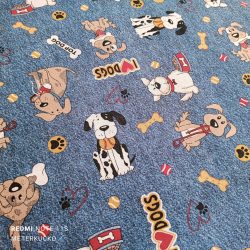   Farmerkék alapon "I LOVE DOGS" loneta (dekortextil) 