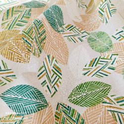  Drapp alapon zöld, barna, fehér levél mintás loneta (dekortextil) 1,2fm-es darab