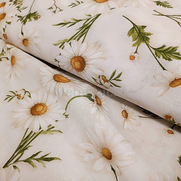 Bézs alapon kamillavirág mintás loneta (dekortextil)