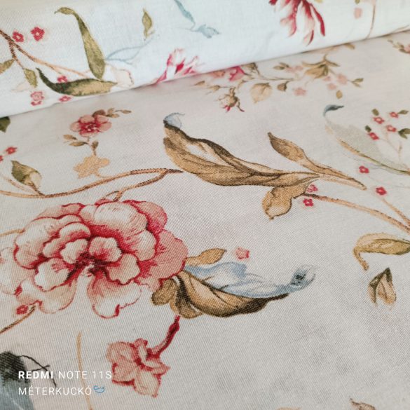 Ekrü alapon futórózsa mintás loneta (dekortextil)