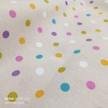 Bézs alapon színes pöttyös loneta (dekortextil) 1,88fm-es darab