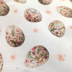   Húsvéti, fehér alapon digitális nyomtatású tojás mintás loneta (dekortextil)