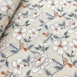 Bézs alapon virág mintás loneta (dekortextil)