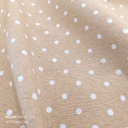 Bézs alapon fehér pöttyös loneta (dekortextil)