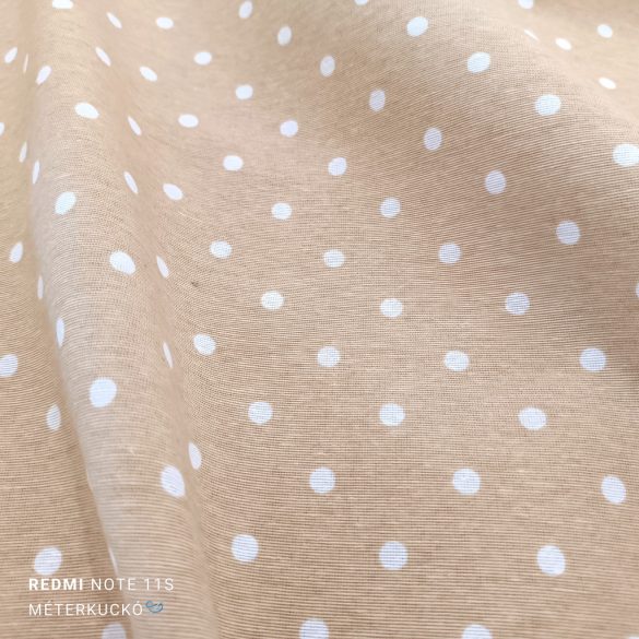 Bézs alapon fehér pöttyös loneta (dekortextil)