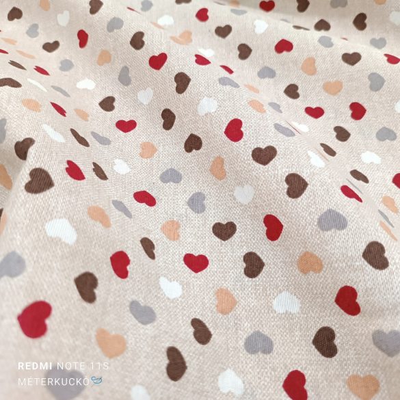 Bézs alapon szívecske mintás loneta (dekortextil)