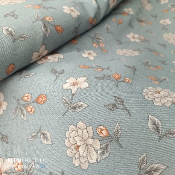 Kékes alapon kis virágos loneta (dekortextil) 