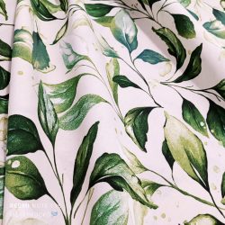 Ekrü alapon zöld levelek mintás loneta (dekortextil)