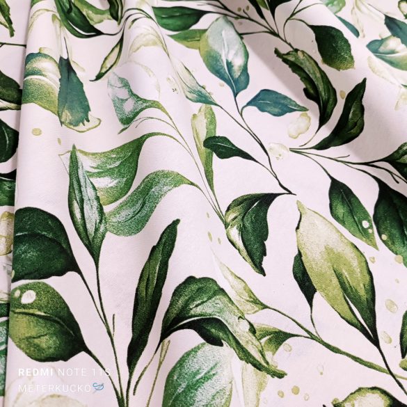 Ekrü alapon zöld levelek mintás loneta (dekortextil)