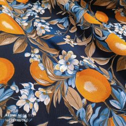 Kék alapon citrom mintás loneta (dekortextil)