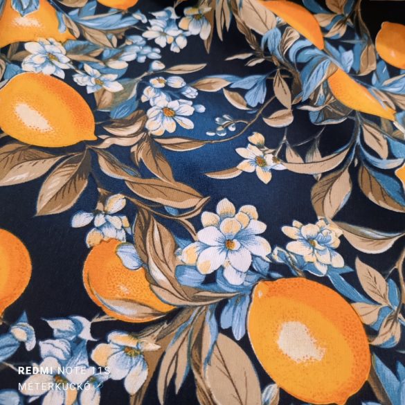 Kék alapon citrom mintás loneta (dekortextil)