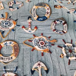Vízkék alapon tengerész mintás loneta (dekortextil)
