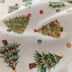 Karácsonyfa mintás karácsonyi loneta (dekortextil) vastag vászon dekorációhoz, párnához, drapériához